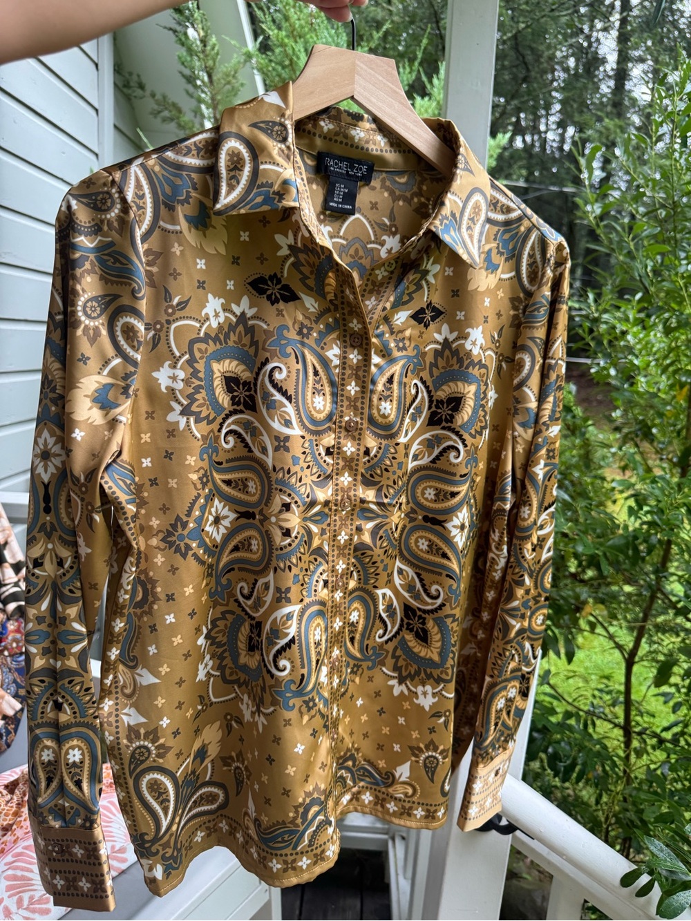 Rachel Zoe Golden Paisley Long-Sleeve Button-Down Shirt